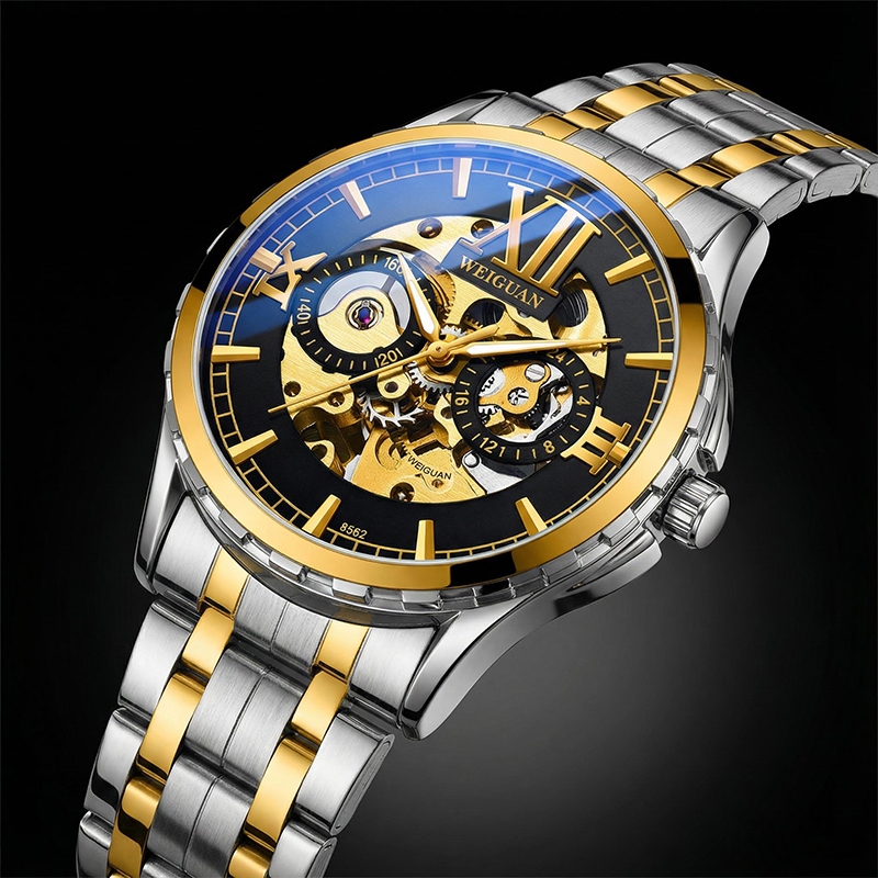 Skeleton Luminous Automatic Mechanical Men's Watch with Steel Strap Skeleton Luminous Automatic Mechanical Men's Watch with Steel Strap
