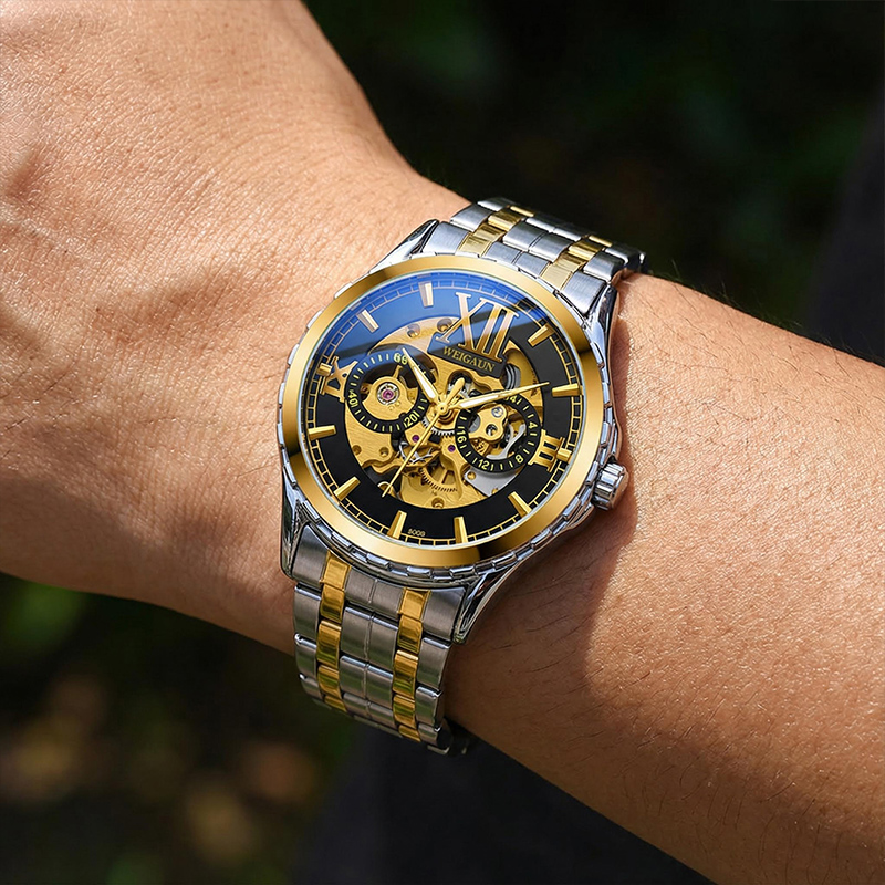 Skeleton Luminous Automatic Mechanical Men's Watch with Steel Strap Skeleton Luminous Automatic Mechanical Men's Watch with Steel Strap