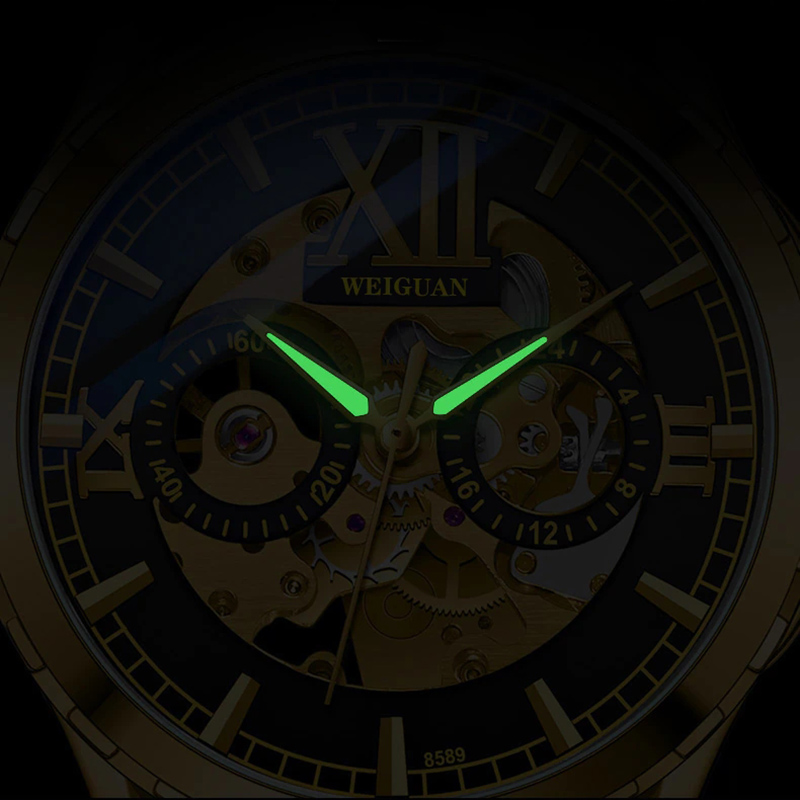Skeleton Luminous Automatic Mechanical Men's Watch with Leather Strap
