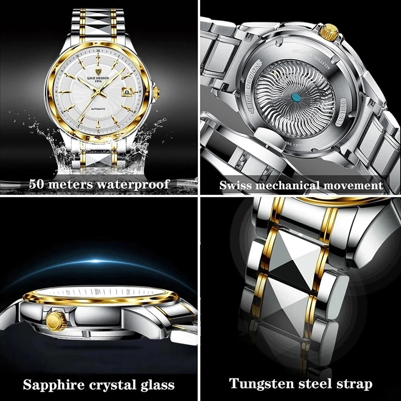 Sword Sapphire Glass Waterproof Automatic Mechanical Steel Watch