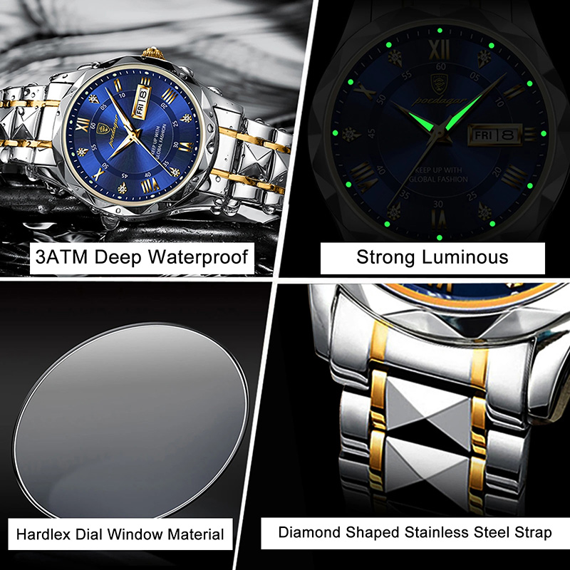 Waterproof Luminous Stainless Steel Two-tone Quartz Men's Watch