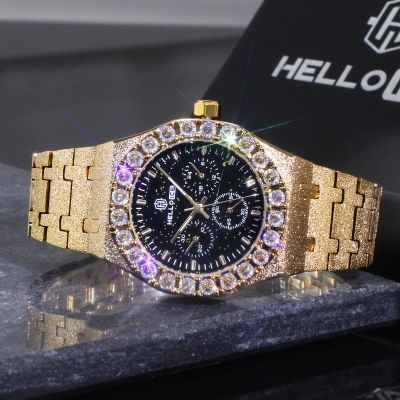  Iced Black Glitter Dial White Round Cut Watch