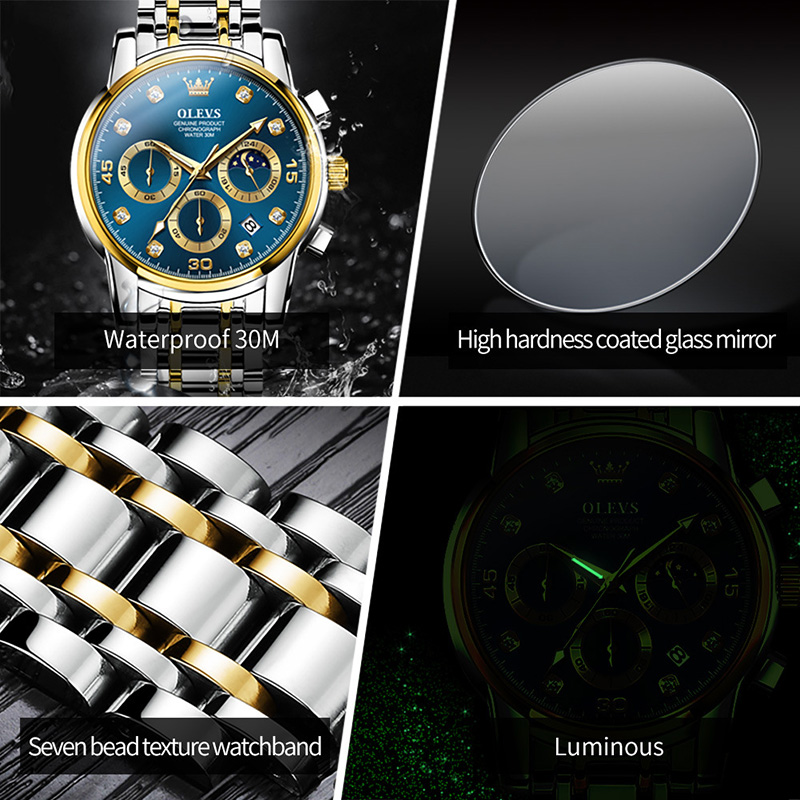  Multifunctional Luminous Waterproof Stainless Steel Quartz Watch