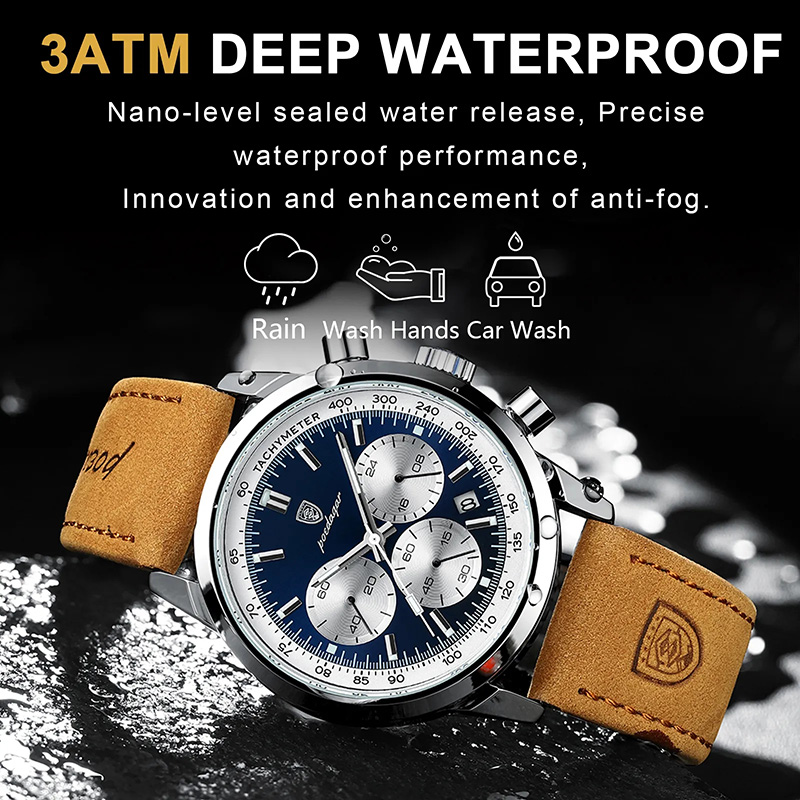 Multifunctional Luminous Waterproof Quartz Watch with Leather Strap