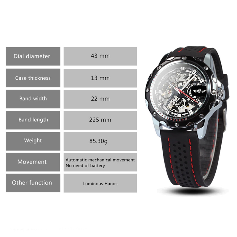  Automatic Military Sports Rubber Strap Watch