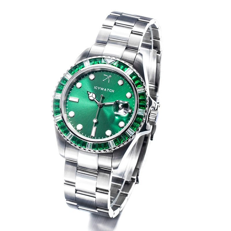 40mm Green Iced Green Luminous Dial Watch in White Gold