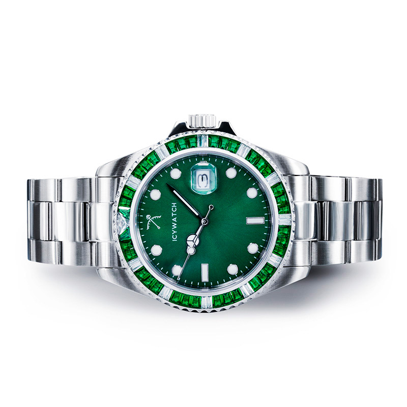 40mm Green Iced Green Luminous Dial Watch in White Gold