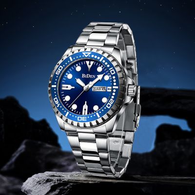  Rotatable Bezel Luminous Waterproof Stainless Steel Quartz Watch