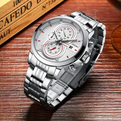 48mm Multifunctional Waterproof Stainless Steel Quartz Watch