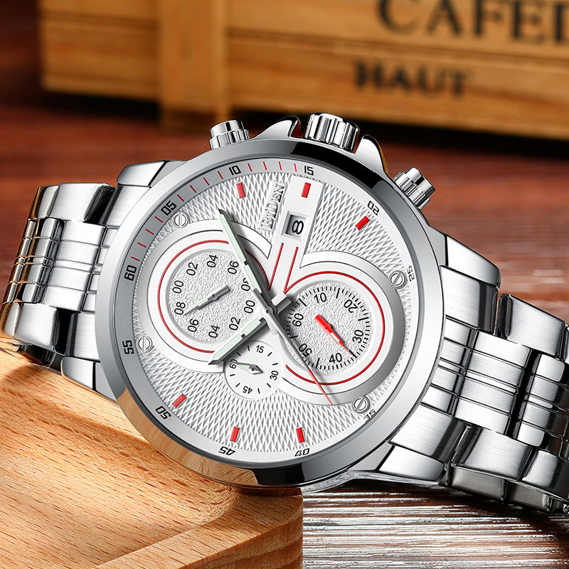 48mm Multifunctional Waterproof Stainless Steel Quartz Watch