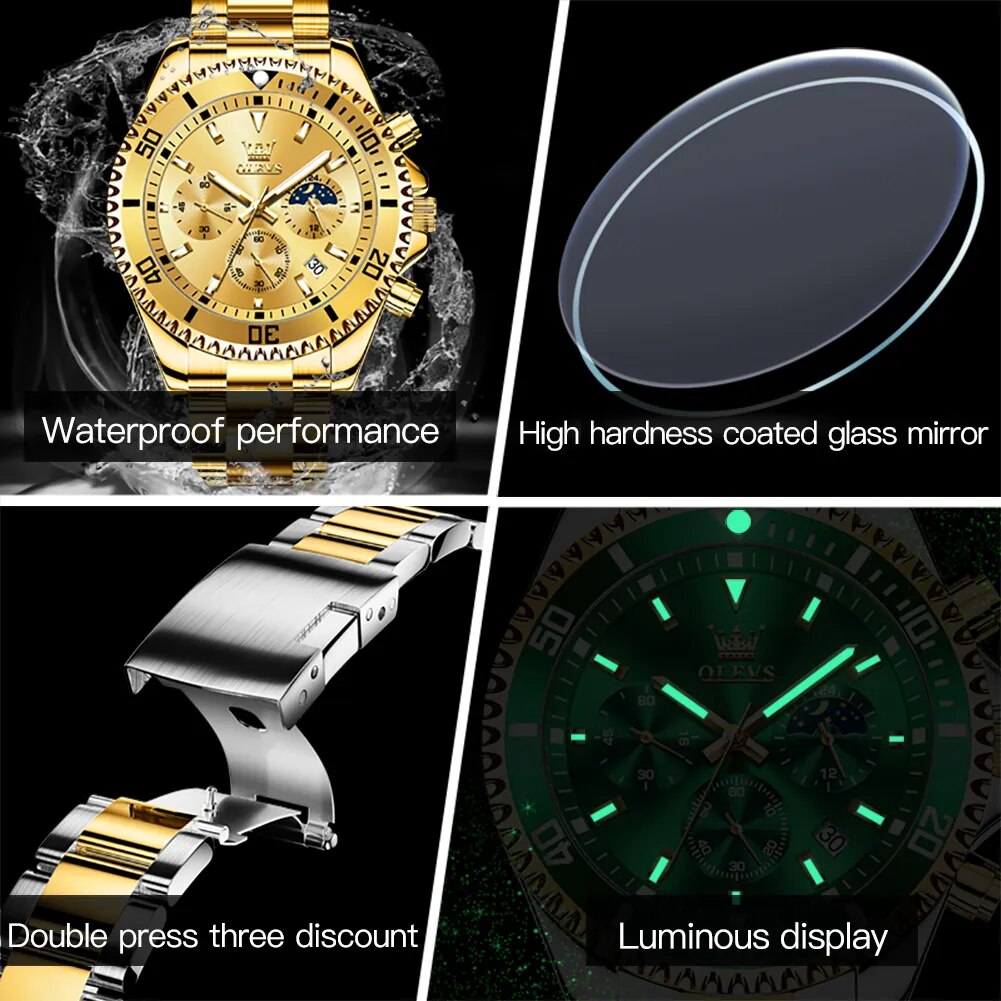  Multi-functional Waterproof Luminous Men's Quartz Stainless Steel Wrist Watch