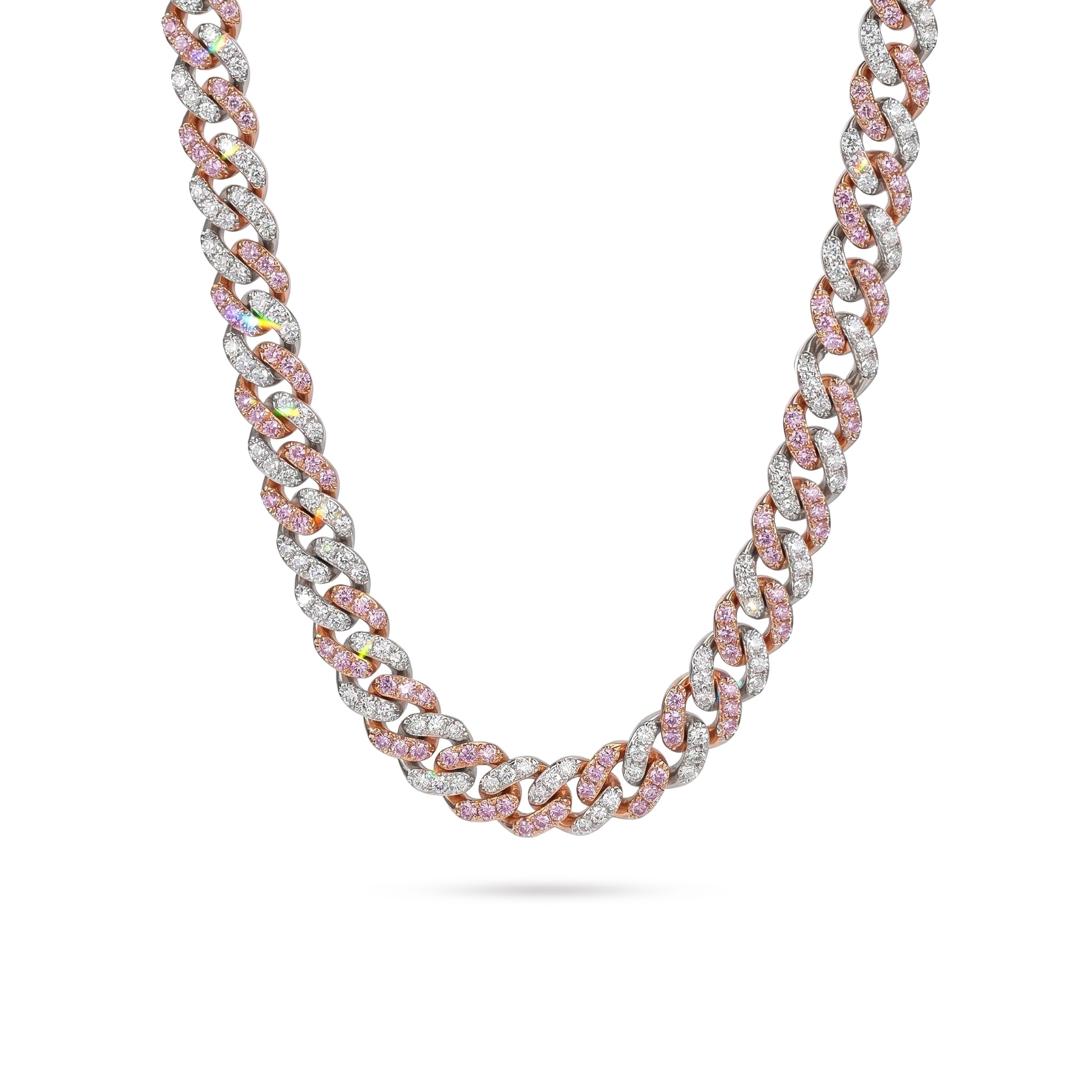 Women's 8mm Iced Pink&White Two-tone Cuban Link Chain