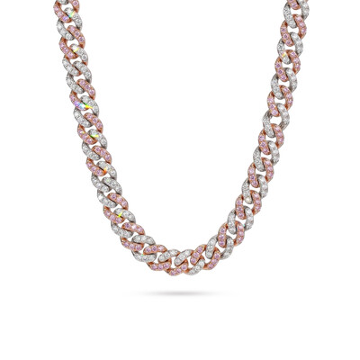 Women's 8mm Iced Pink&White Two-tone Cuban Link Chain