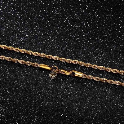 3mm 18K Gold Finish Rope Chain for Women