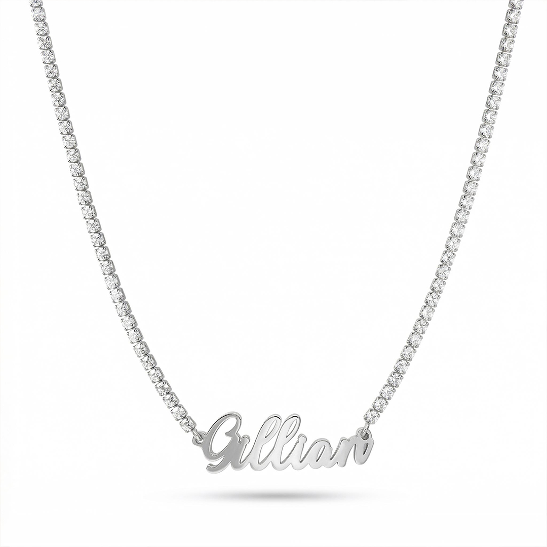 Custom Letters Name Necklace with Tennis Chain