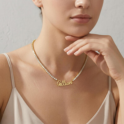 Custom Letters Name Necklace with Tennis Chain