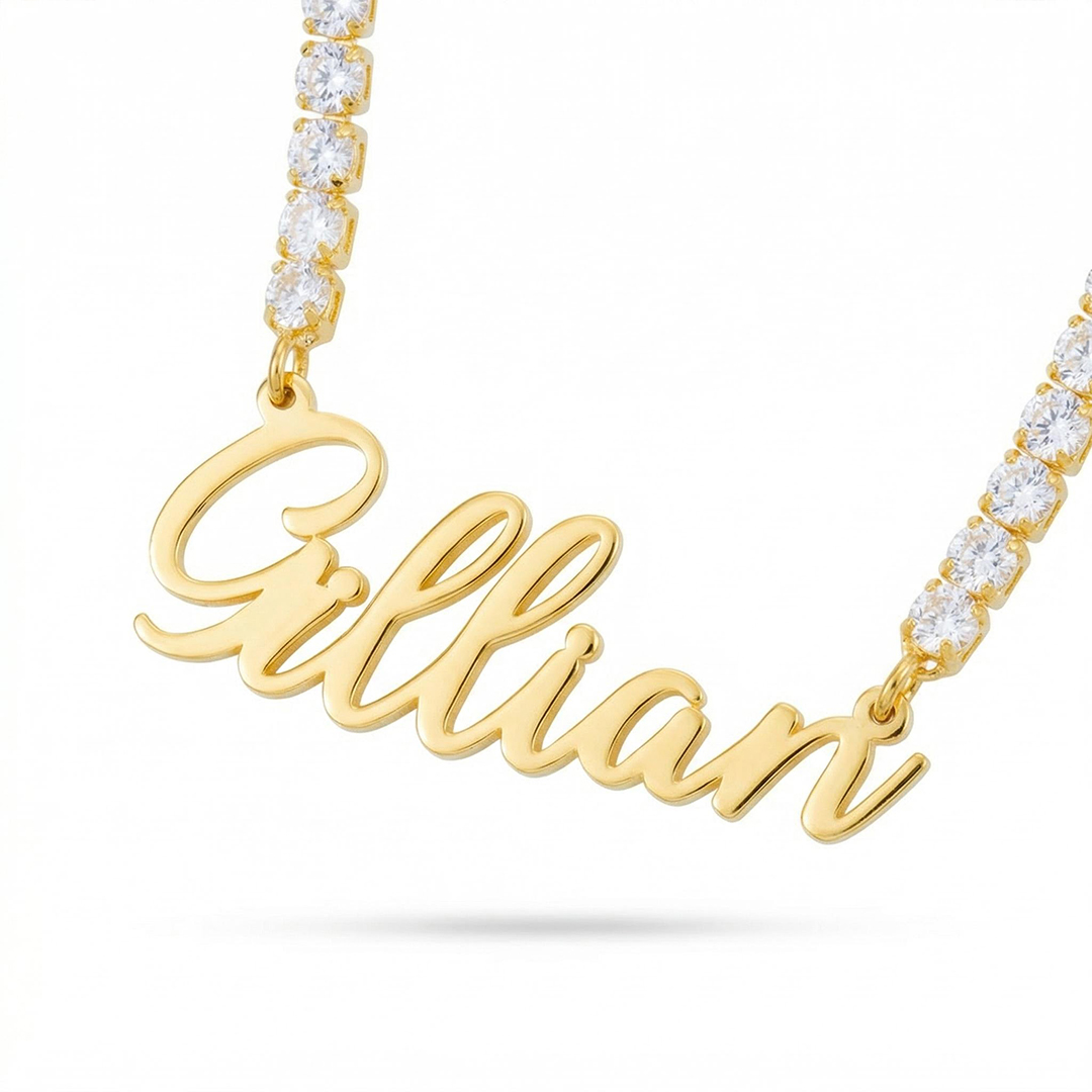 Custom Letters Name Necklace with Tennis Chain