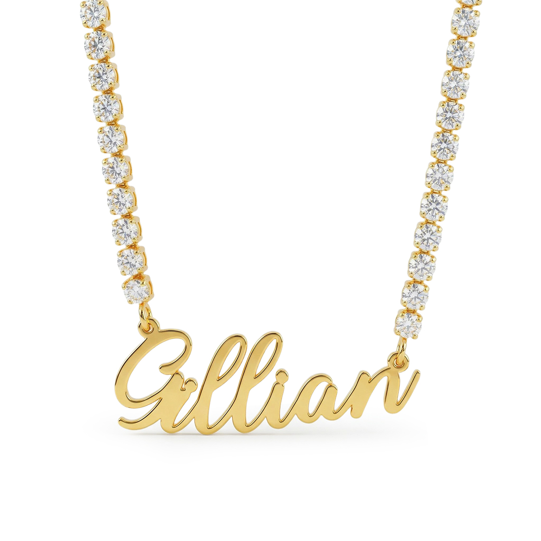 Custom Letters Name Necklace with Tennis Chain