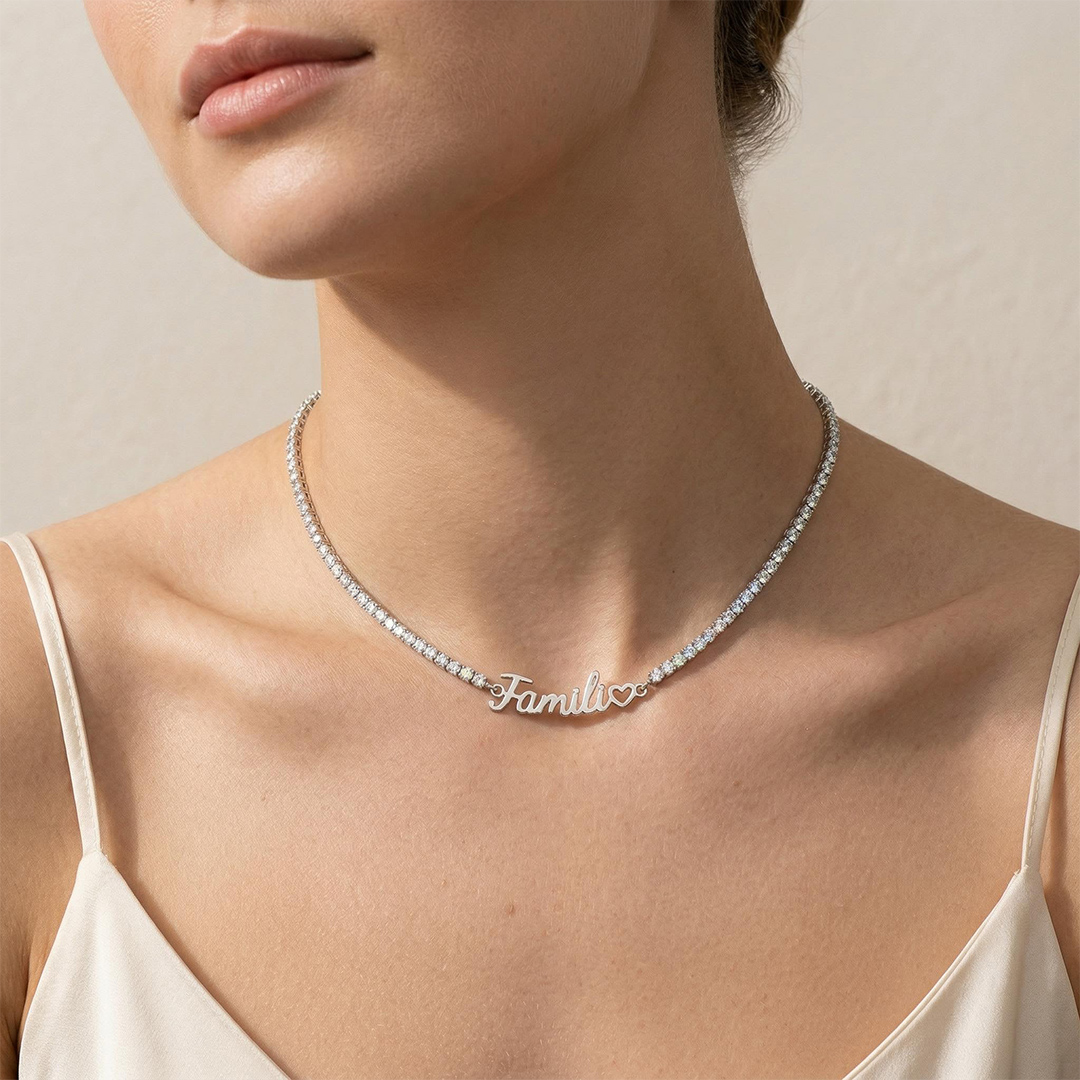 Custom Letters Name Necklace with Tennis Chain