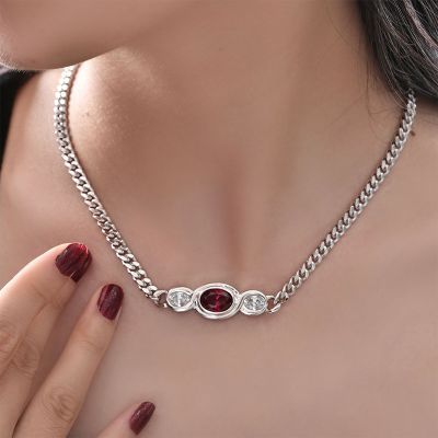 5mm Ruby/Sapphire Oval Cut Cuban Link Chain in Sterling Silver