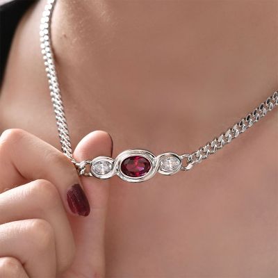 5mm Ruby/Sapphire Oval Cut Cuban Link Chain in Sterling Silver