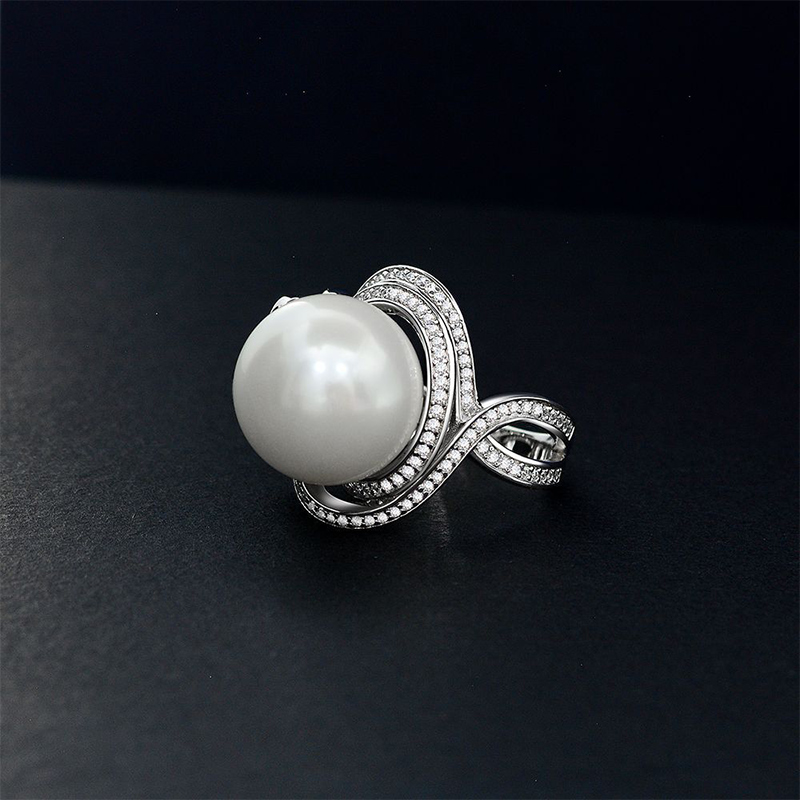 Elegant Pearl & Bow Knot Sterling Silver Engagement Ring