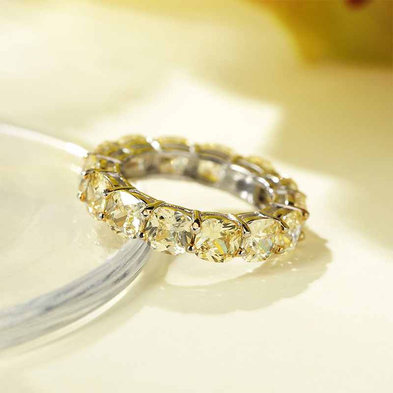  Fancy Yellow Round Cut Micro Pave Band in Sterling Silver