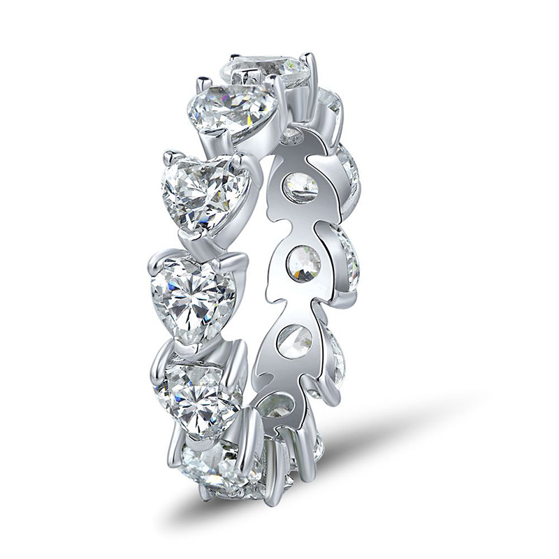 Glamorous Heart Cut Eternity Band in Sterling Silver