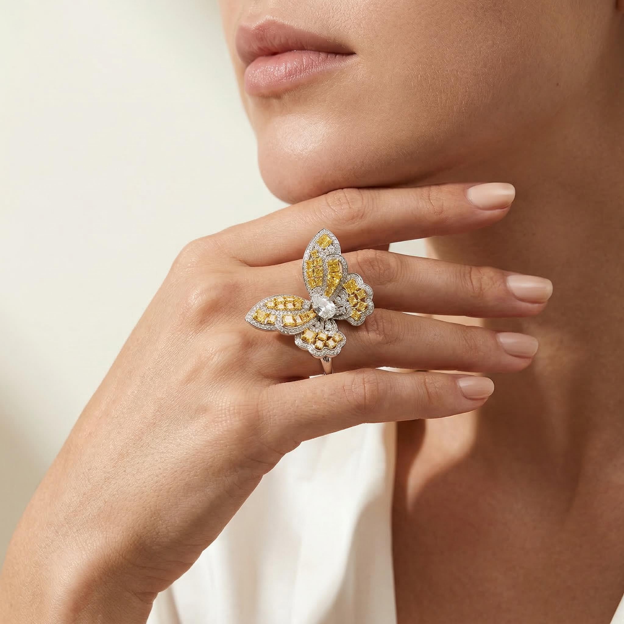 Fancy Yellow Butterfly Ring in Sterling Silver