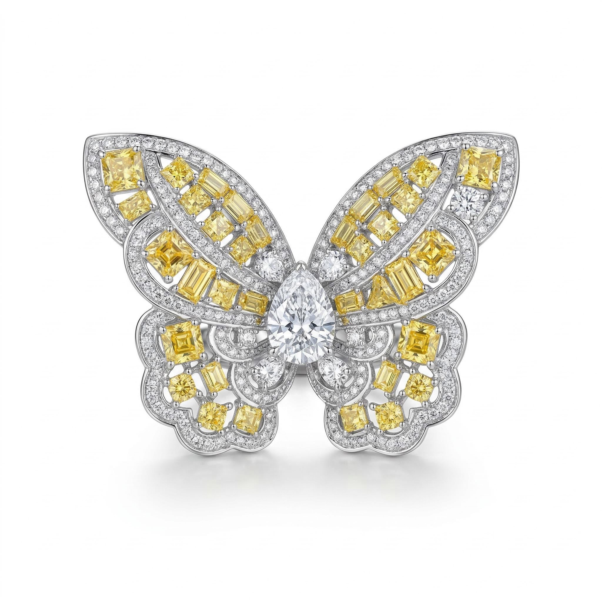 Fancy Yellow Butterfly Ring in Sterling Silver