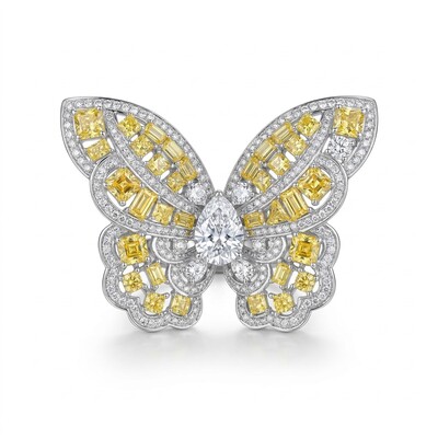 Fancy Yellow Butterfly Ring in Sterling Silver