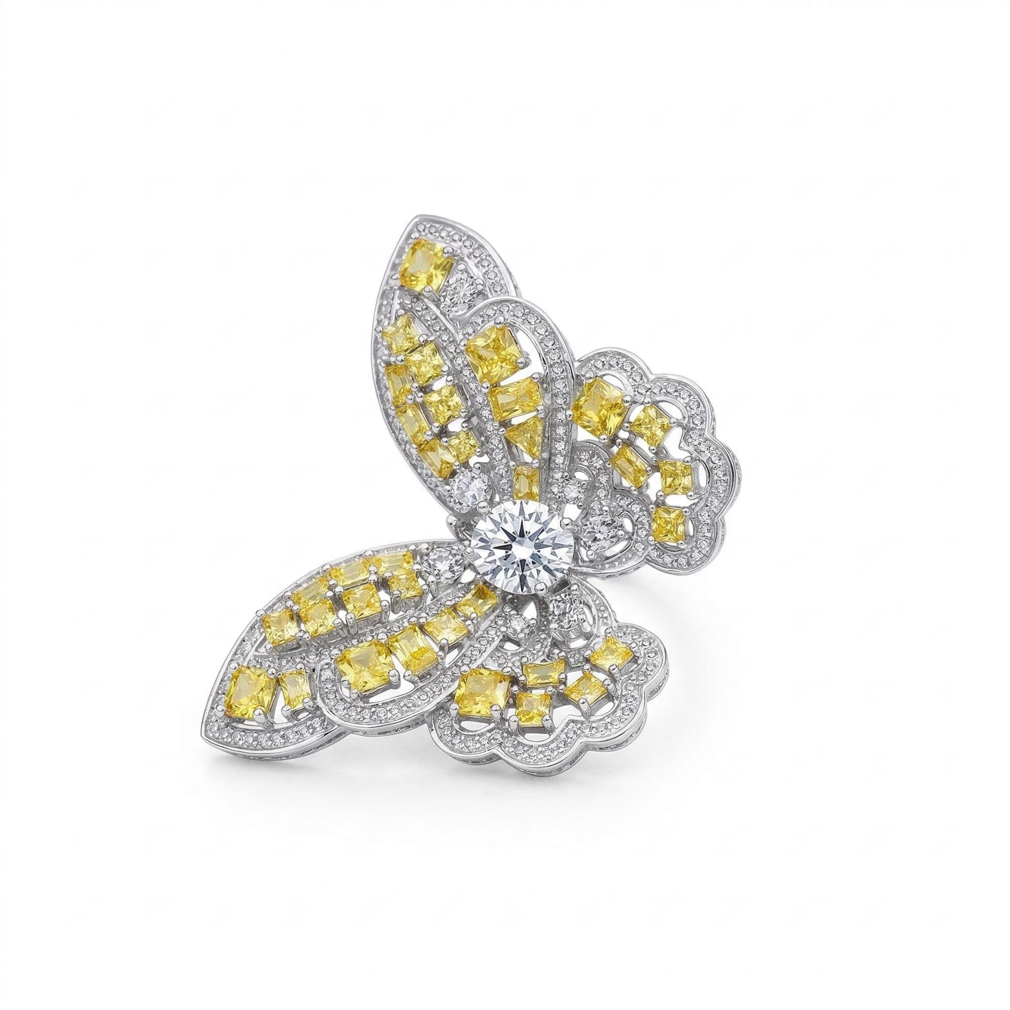 Fancy Yellow Butterfly Ring in Sterling Silver