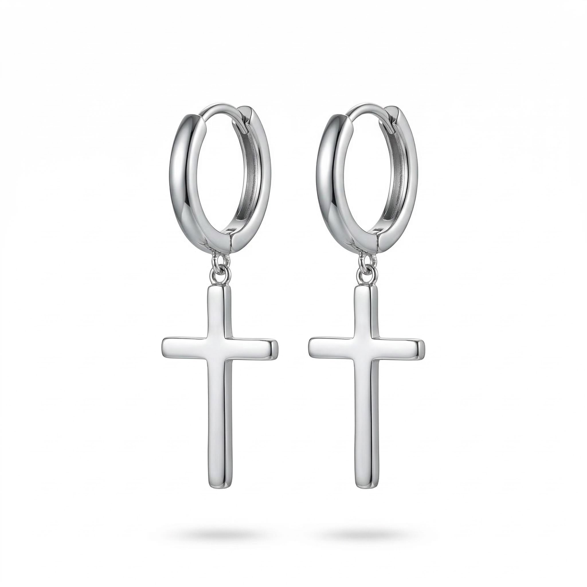 Women's Cross Dangle Earrings in White Gold
