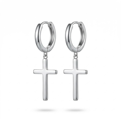Women's Cross Dangle Earrings in White Gold