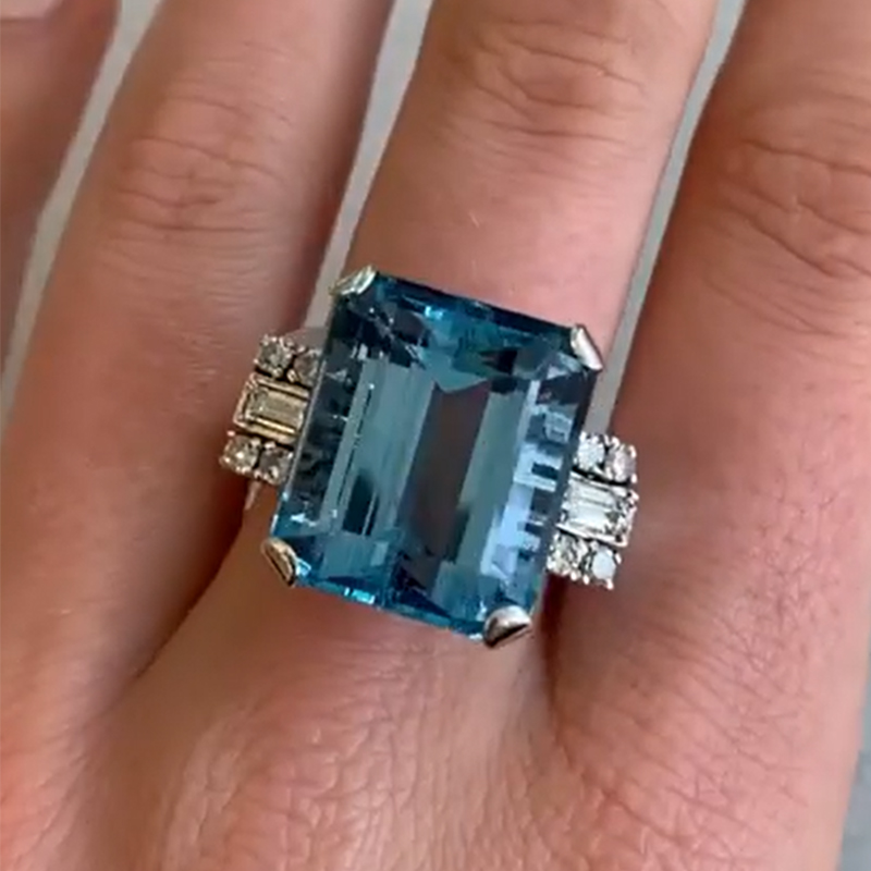 Blue Sapphire Emerald Cut Engagement Ring