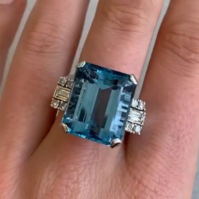 Blue Sapphire Emerald Cut Engagement Ring