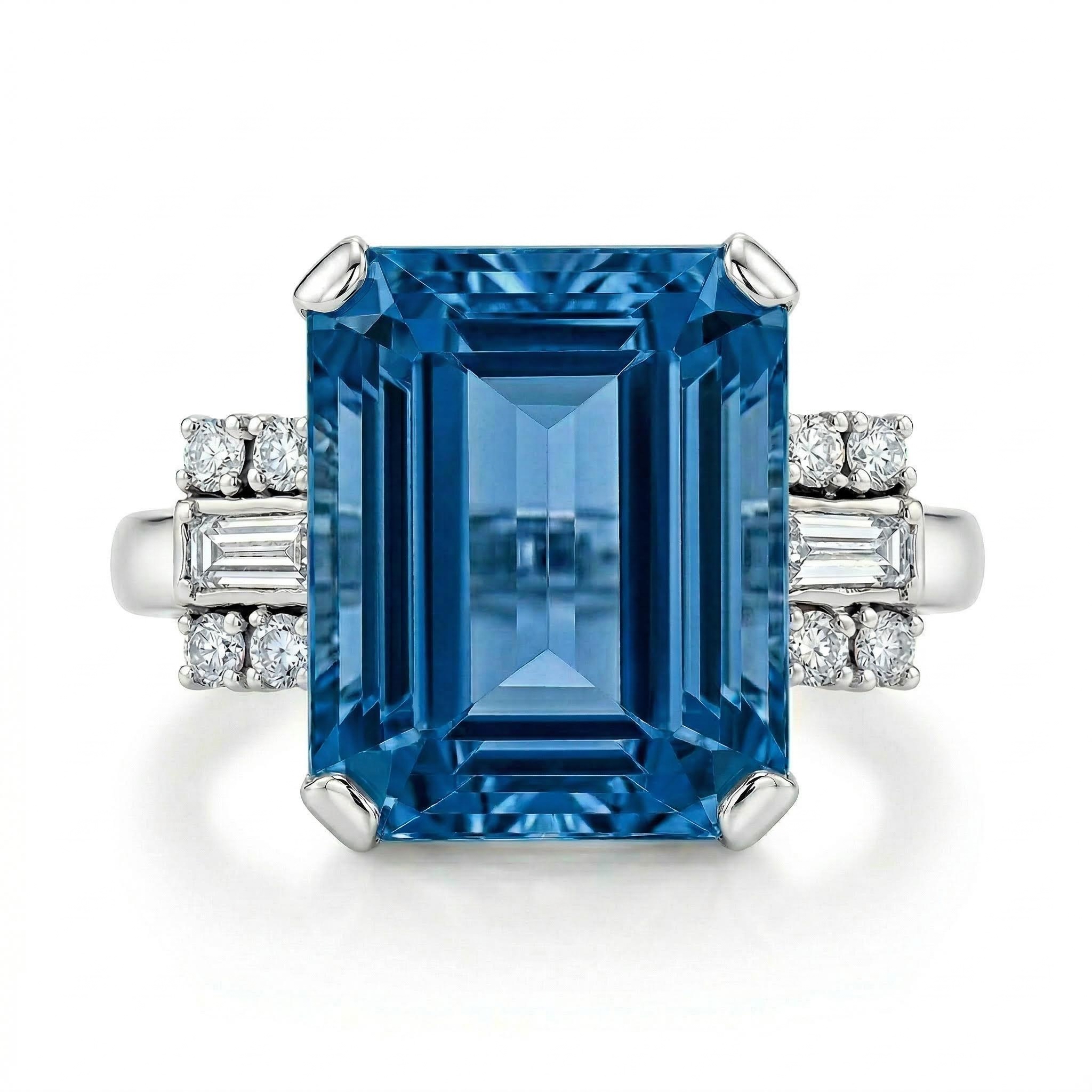 Blue Sapphire Emerald Cut Engagement Ring