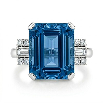 Blue Sapphire Emerald Cut Engagement Ring