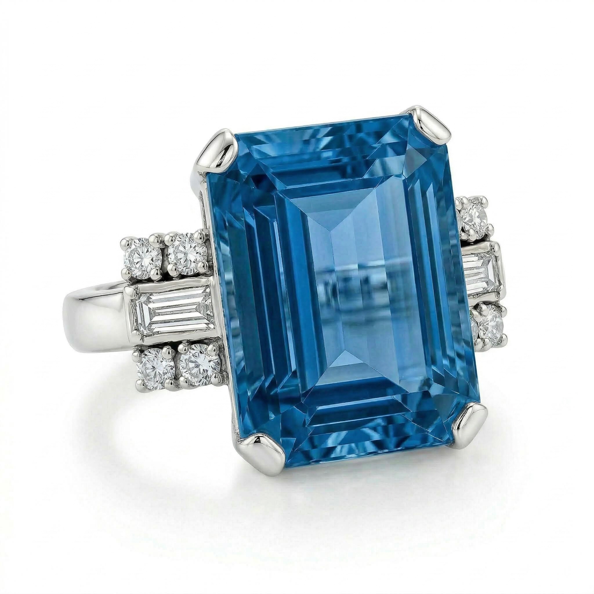 Blue Sapphire Emerald Cut Engagement Ring