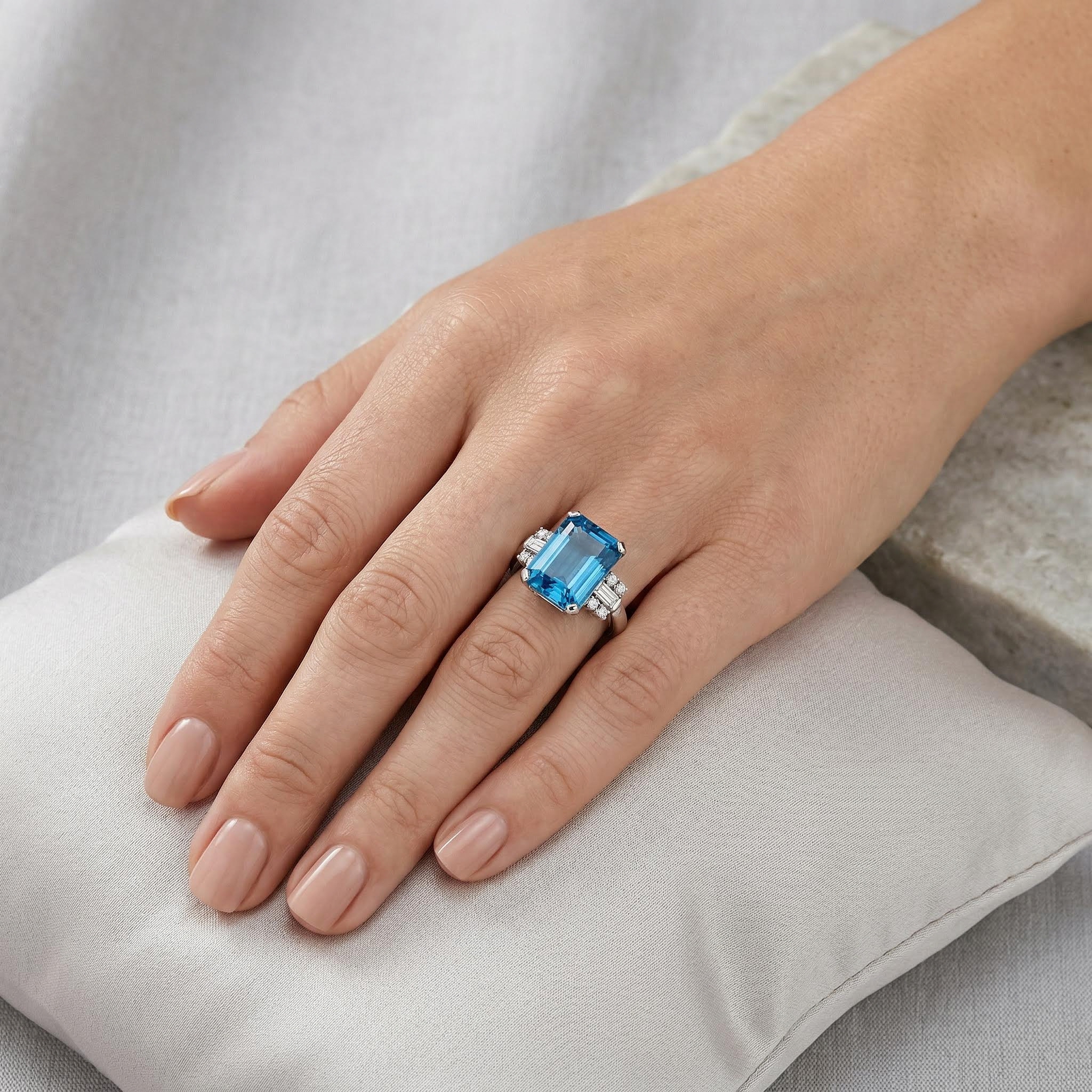 Blue Sapphire Emerald Cut Engagement Ring