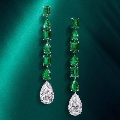 Stunning Emerald Cut & Pear Cut Drop Earring