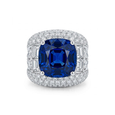 Opulent Iced Sapphire Cushion Cut Sterling Silver Engagement Ring