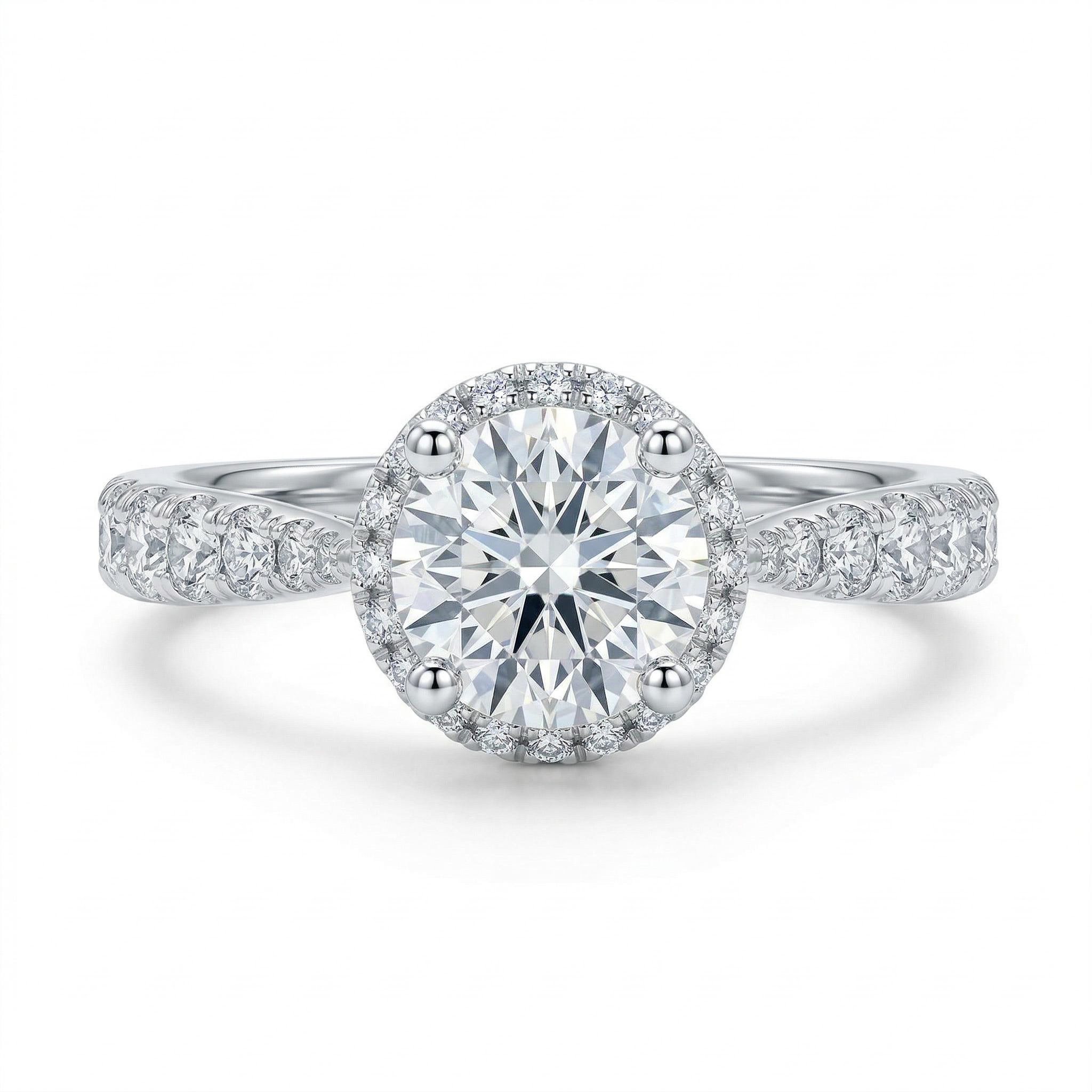 Chic V-Shape Wrapped Round Cut Halo Ring Set in Sterling Silver