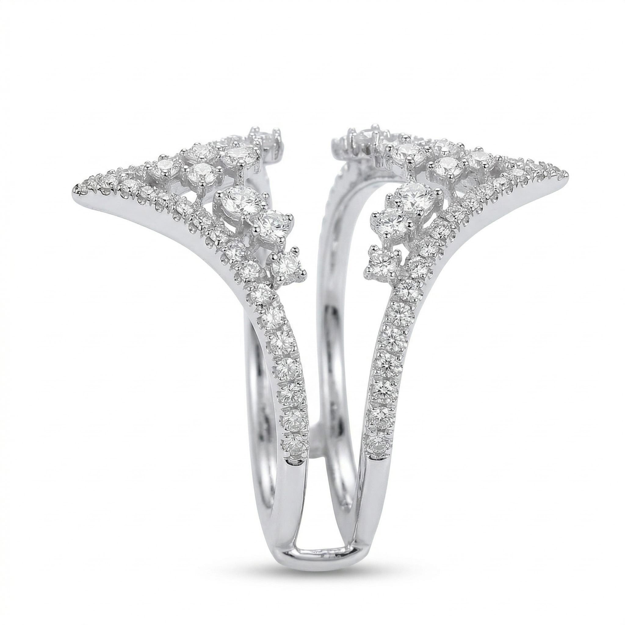 Chic V-Shape Wrapped Round Cut Halo Ring Set in Sterling Silver