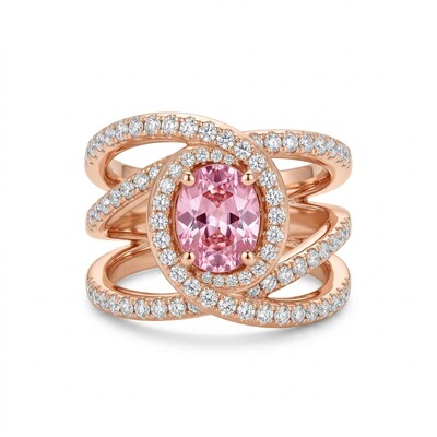 Glittering Waved Oval Cut Engagement Ring in 18K Rose Gold Plated