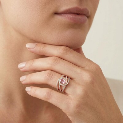 Glittering Waved Oval Cut Engagement Ring in 18K Rose Gold Plated