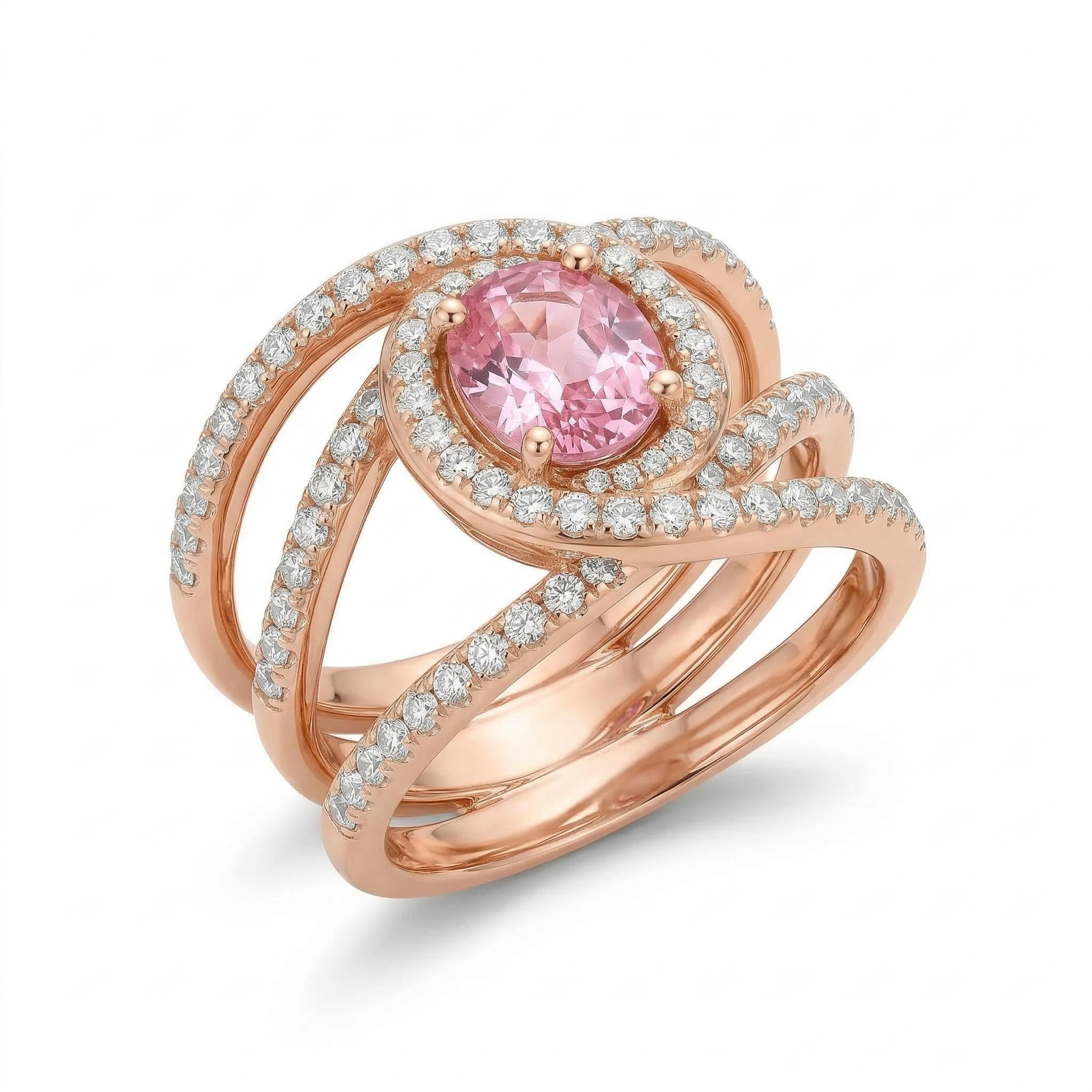 Glittering Waved Oval Cut Engagement Ring in 18K Rose Gold Plated