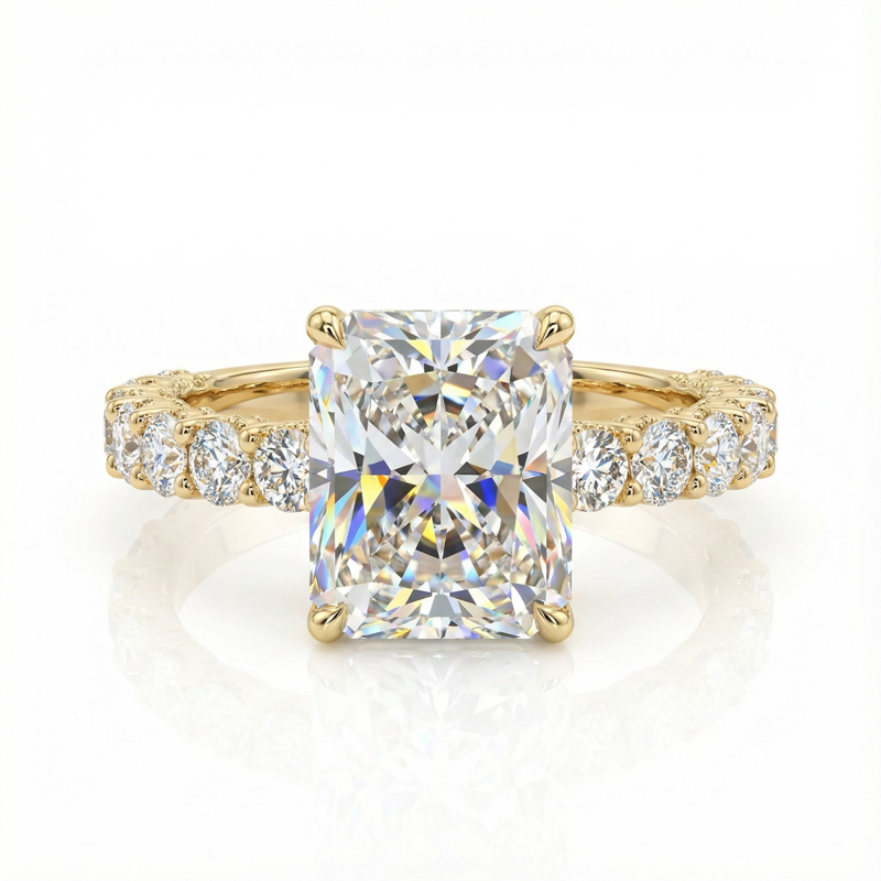 Stunning Radiant Cut Halo Sterling Silver Engagement Ring in 18K Gold Plated