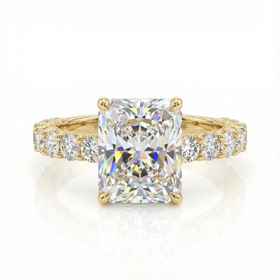 Stunning Radiant Cut Halo Sterling Silver Engagement Ring in 18K Gold Plated