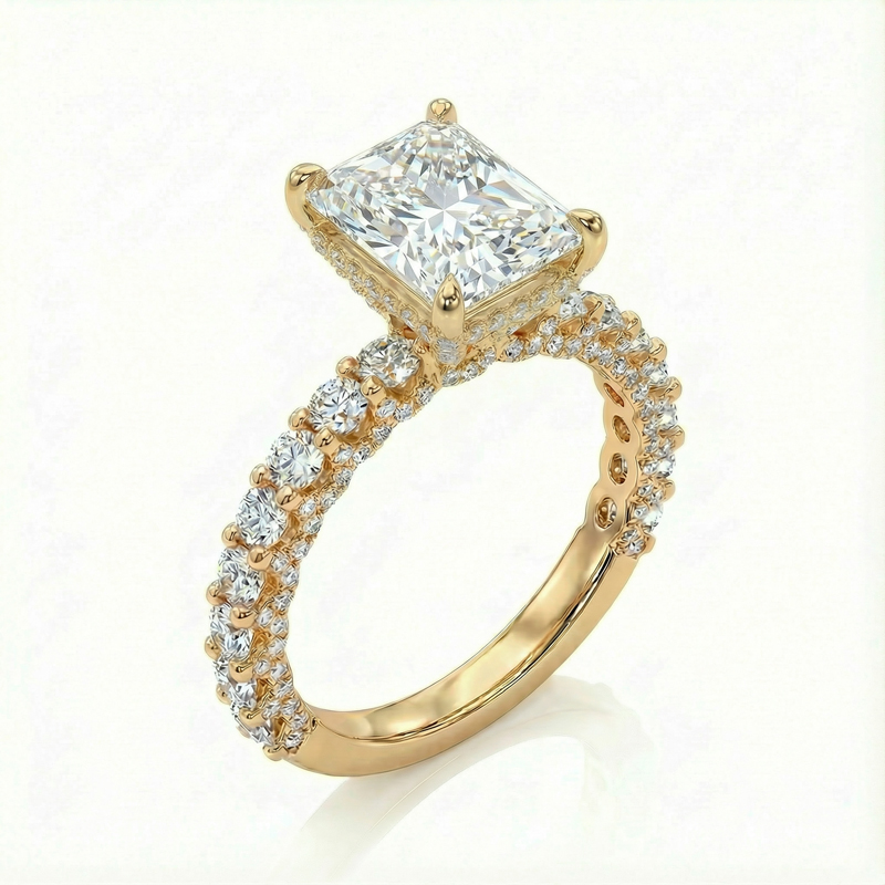 Stunning Radiant Cut Halo Sterling Silver Engagement Ring in 18K Gold Plated